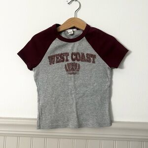 Full Tilt Girls Large West Coast Baby Raglan Tee Gray Maroon Colorway